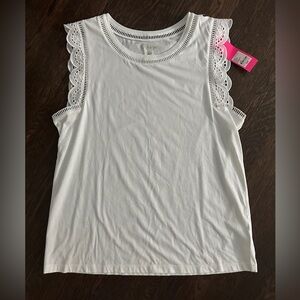 Lilly Pulitzer White Sleeveless Tank Top with Lace Trim